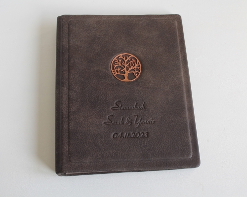 Stammbuch "ROSEGOLDENE LEBENSBAUM" aus braunem Büffelleder DIN A5